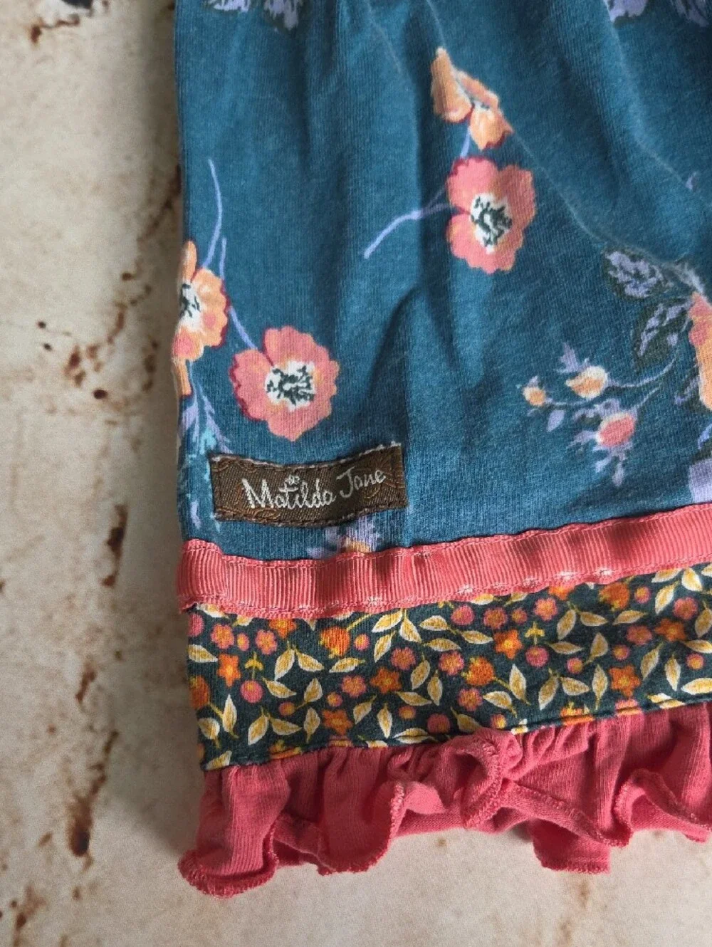 Matilda Jane Teal Floral Long Sleeve Dress with Coral Trim